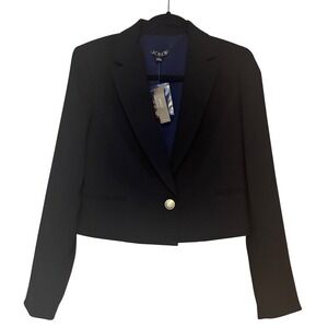 J.Crew Cropped Blazer Black City Crepe Lapels Gold Button Size 4 NWT